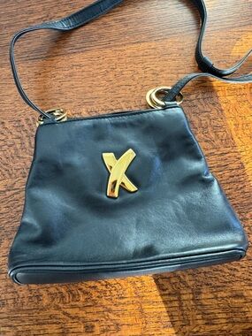 Paloma Picasso Vintage Black Leather Crossbody Bag with Gold Accent - EUC